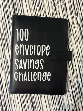 100 Envelope Savings Challenge Binder - Black with White Text